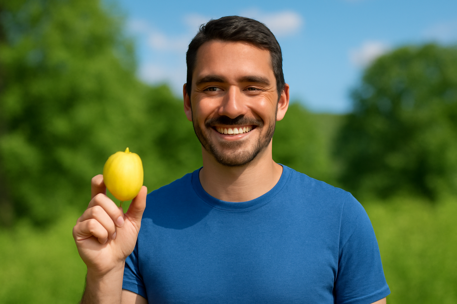Uomo con limone e natura